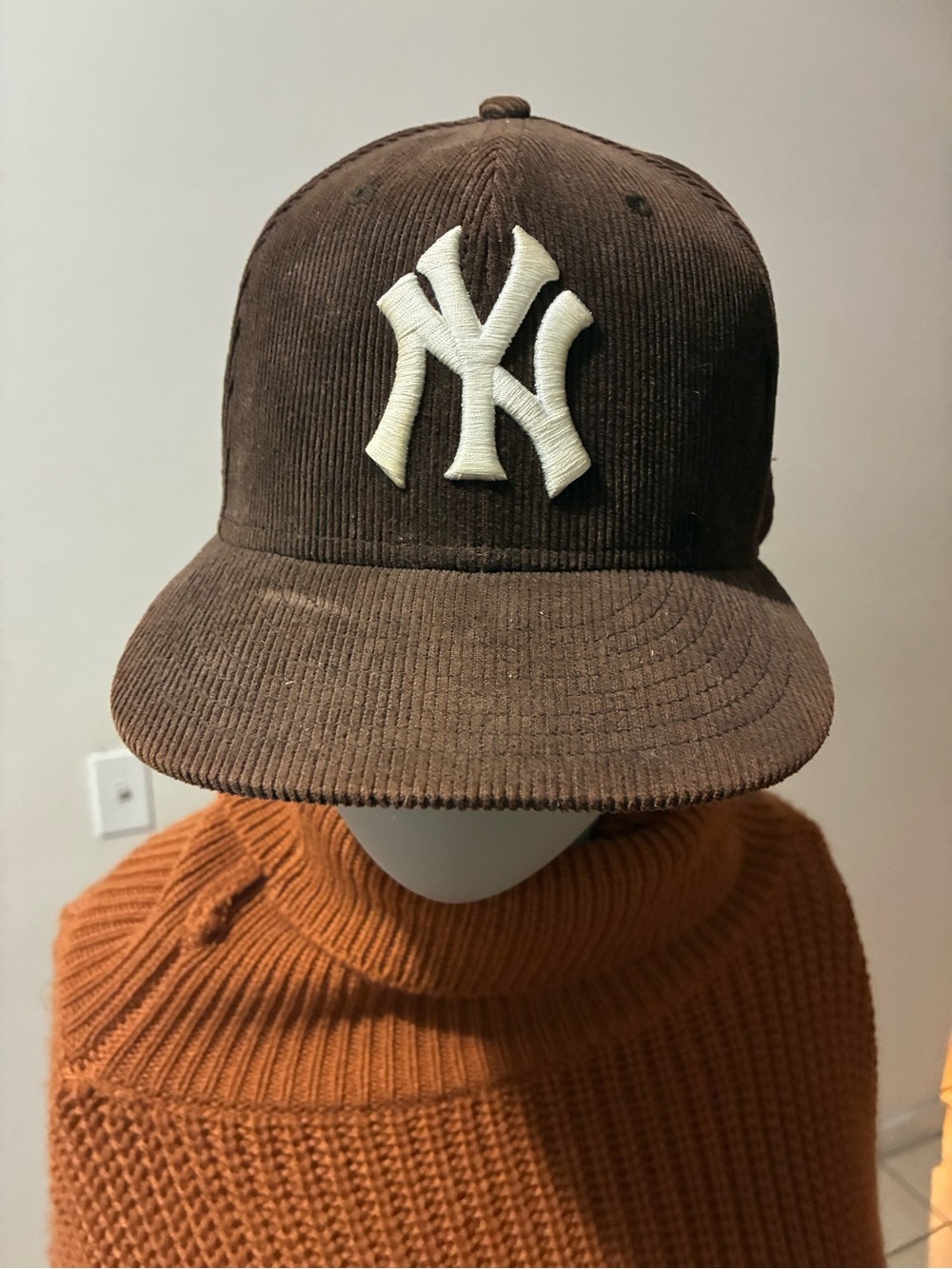 Kids Brown Corduroy Cap with White NY Emblem